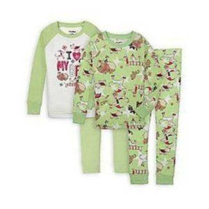 Girls Pajamas Set 10 Green 4 Pc Cat Dog I LOVE MY BFF Shirt & Pants Joe Boxer